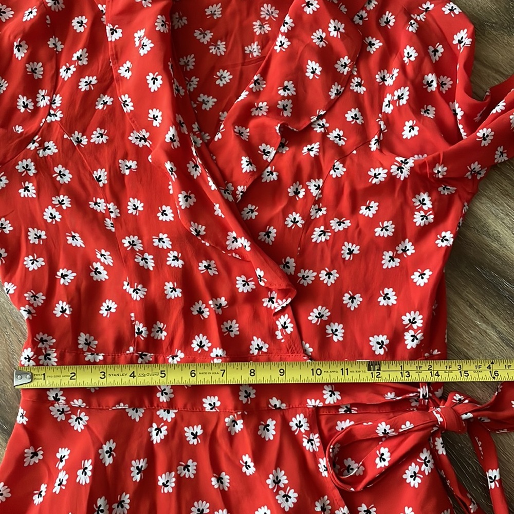 Ganni Silvery Crepe Wrap Red Floral Viscose Blouse Top - Picture 7 of 12